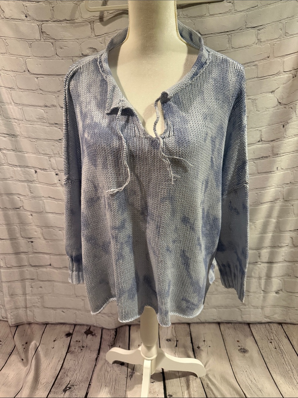 Wooden Ships Light Blue Tie-Dye Knit Sweater